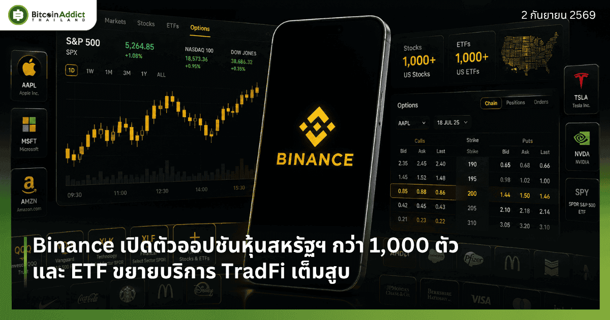 Binance เปิดตัวออปชันหุ้นสหรัฐฯ กว่า 1,000 ตัวและ ETF ขยายบริการ TradFi เต็มสูบ
