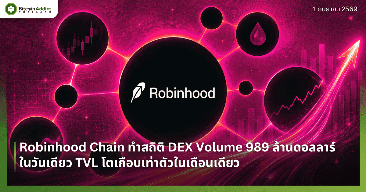 Robinhood Chain ทำสถิติ DEX Volume 989 ล้านดอลลาร์ในวันเดียว TVL โตเกือบเท่าตัวในเดือนเดียว