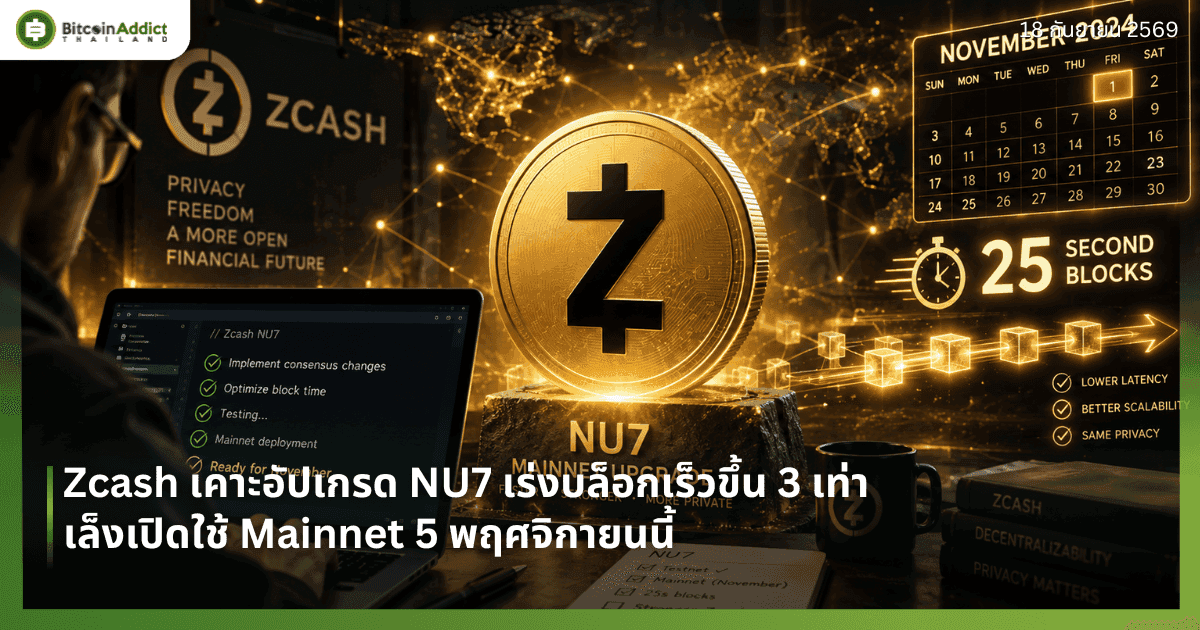 Zcash เคาะอัปเกรด NU7 เร่งบล็อกเร็วขึ้น 3 เท่า เล็งเปิดใช้ Mainnet 5 พฤศจิกายนนี้