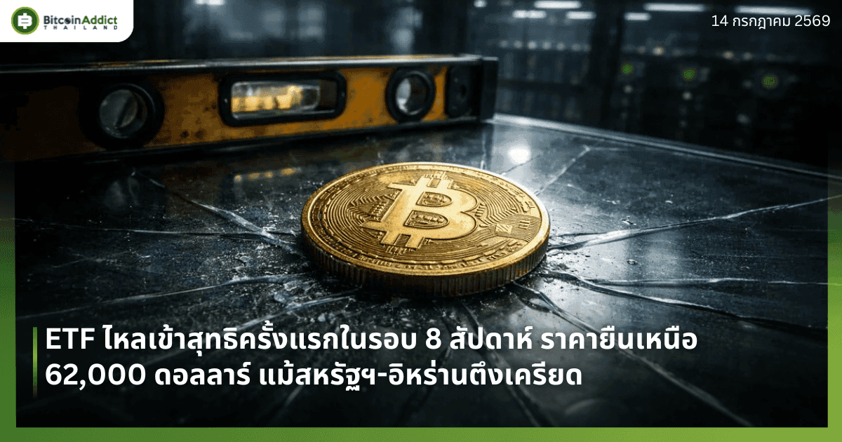 ETF ไหลเข้าสุทธิครั้งแรกในรอบ 8 สัปดาห์ ราคายืนเหนือ 62,000 ดอลลาร์ แม้สหรัฐฯ-อิหร่านตึงเครียด