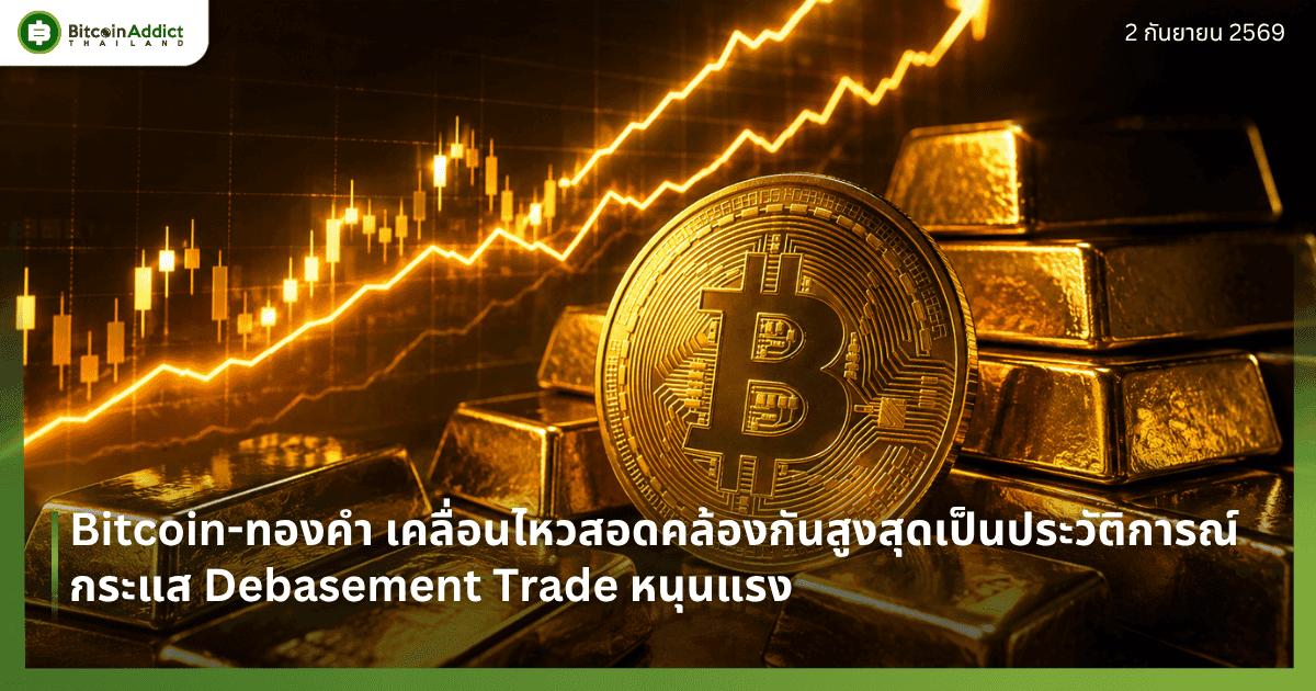 Bitcoin-ทองคำ เคลื่อนไหวสอดคล้องกันสูงสุดเป็นประวัติการณ์ กระแส Debasement Trade หนุนแรง