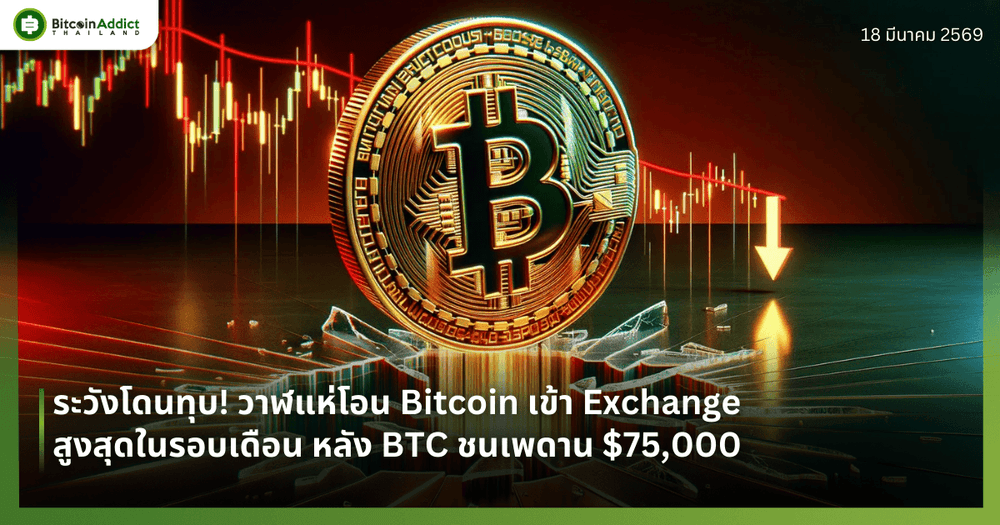 ระวังโดนทุบ! วาฬแห่โอน Bitcoin เข้า Exchange สูงสุดในรอบเดือน หลัง BTC ชนเพดาน $75,000